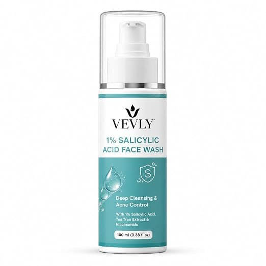 Face Wash, Foam, with Built-in Silicone Facial Brush, 100 ml, for Glowing Hydration (1% Salicylic Acid Facewash)