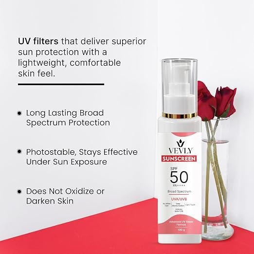 Sunscreen SPF 50 PA++++ with Broad Spectrum UVA UVB Protection and Advanced UV Shield Formula for All Skin Types with No White Cast Deep Moisturization and Lightweight Touch 100g