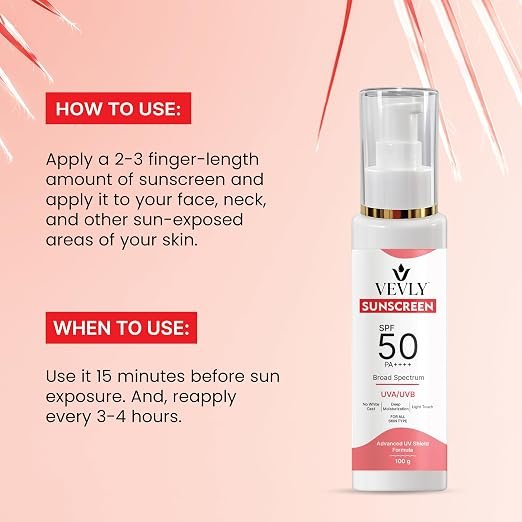 Sunscreen SPF 50 PA++++ with Broad Spectrum UVA UVB Protection and Advanced UV Shield Formula for All Skin Types with No White Cast Deep Moisturization and Lightweight Touch 100g